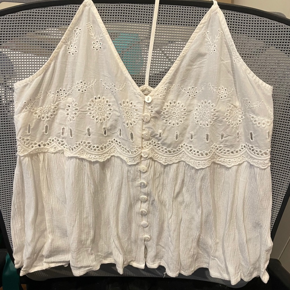 White halter eyelet crop top